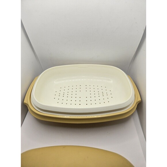 VINTAGE TUPPERWARE STEAMER HARVEST GOLD VEGETABLE RICE STEAMER 3 Piece Set - Picture 3 of 4